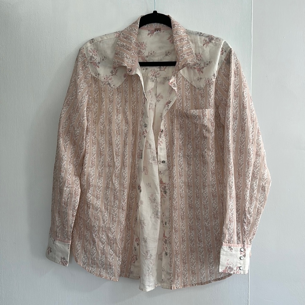 Free People Pink Boho Western Coastal Cowgirl Button Down